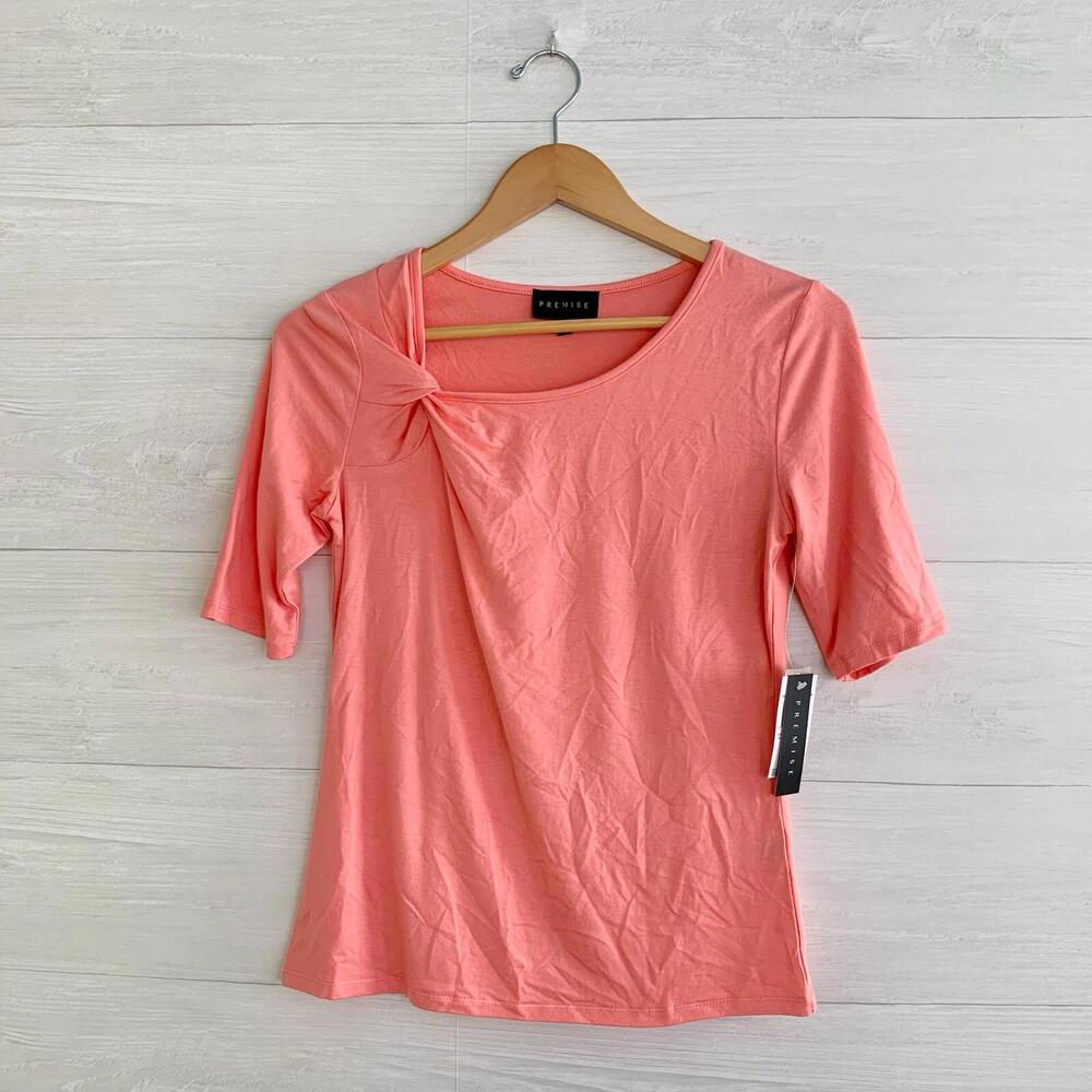 NWT Premise - Coral pink asymmetrical neck short sleeve viscose tee shirt, S